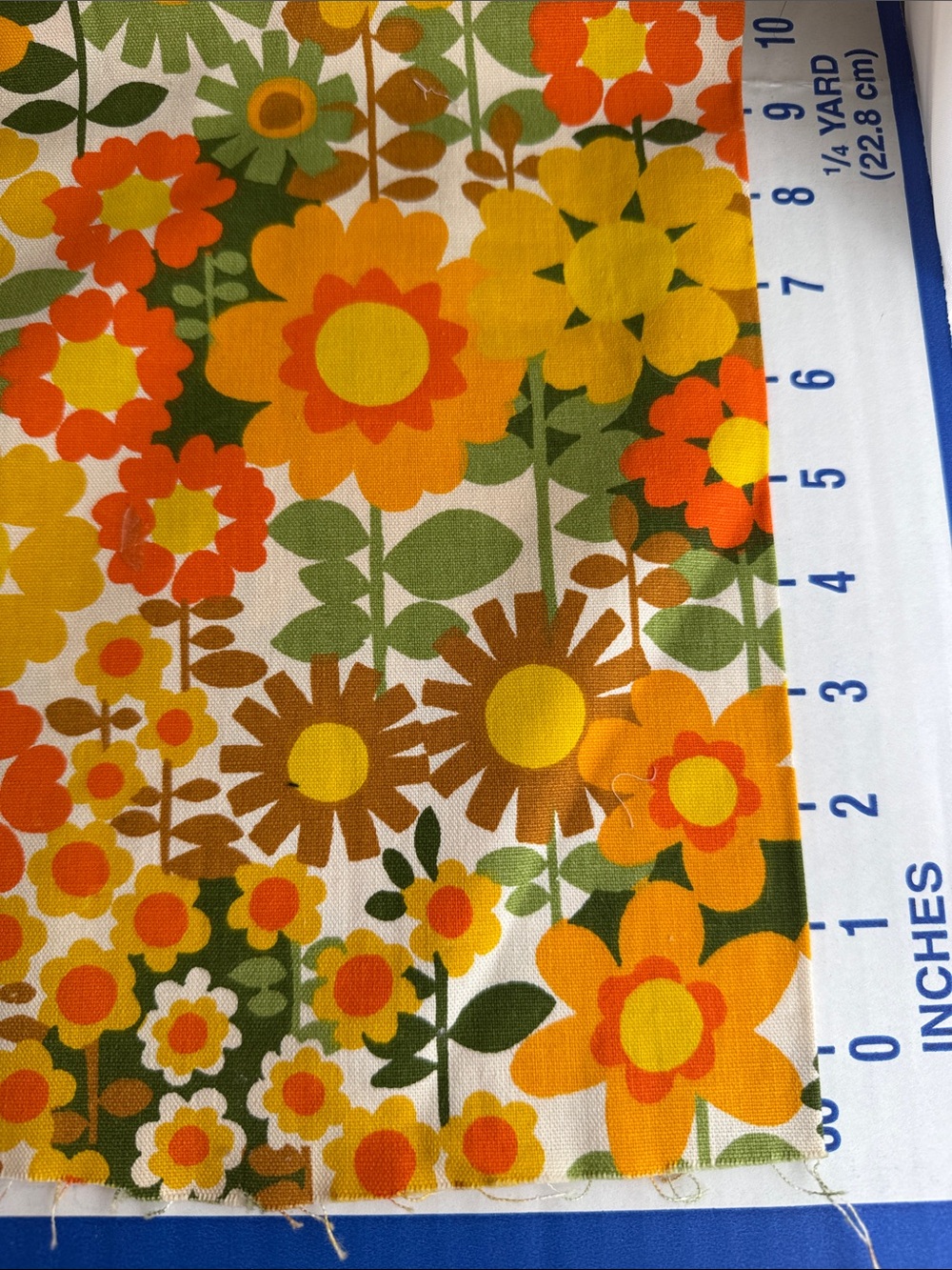 Vintage 1970s House ’N Home Floral Screen Print Fabric 1 Yard MCM Orange Yellow - Picture 2 of 11